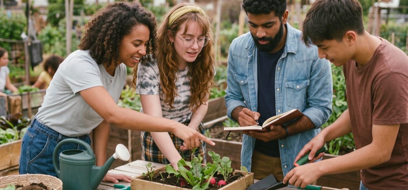 Des voisins qui jardinent ensemble